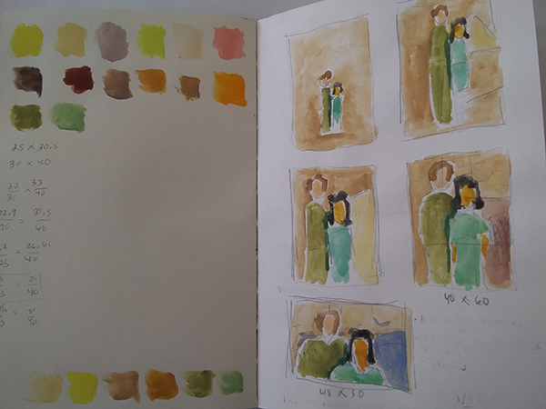 color studies in sketchbook